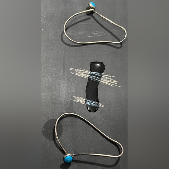 Sterling Silver Sleeping Beauty Turquoise Long Wire Earrings Vintage 1960's - Picture 7 of 7